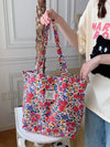 Summer Floral Bliss: Large Capacity Canvas Shoulder Bag for Beach and Shopping