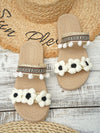 Vacation, Beach, and Beyond: Women's Flower Pompom Decor Flat Sandals