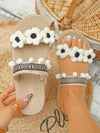 Vacation, Beach, and Beyond: Women's Flower Pompom Decor Flat Sandals