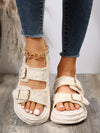 Light Blue Beach Double Buckle Flat Sandals: Stylish Slip-on Footwear for Fashion-Savvy Women