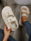 Light Blue Beach Double Buckle Flat Sandals: Stylish Slip-on Footwear for Fashion-Savvy Women