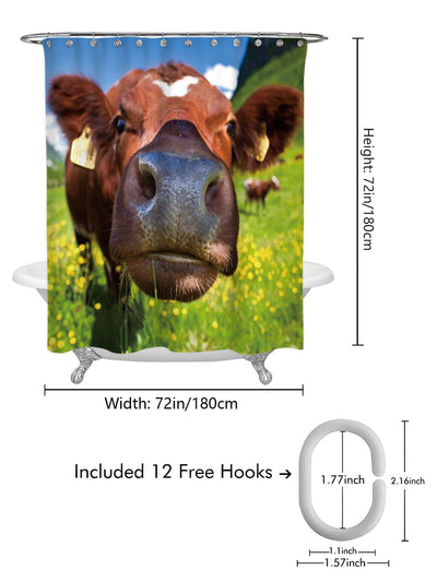 Sleek and Stylish Cattle Pattern Shower Curtain: Waterproof Polyester Design for Modern Bathrooms