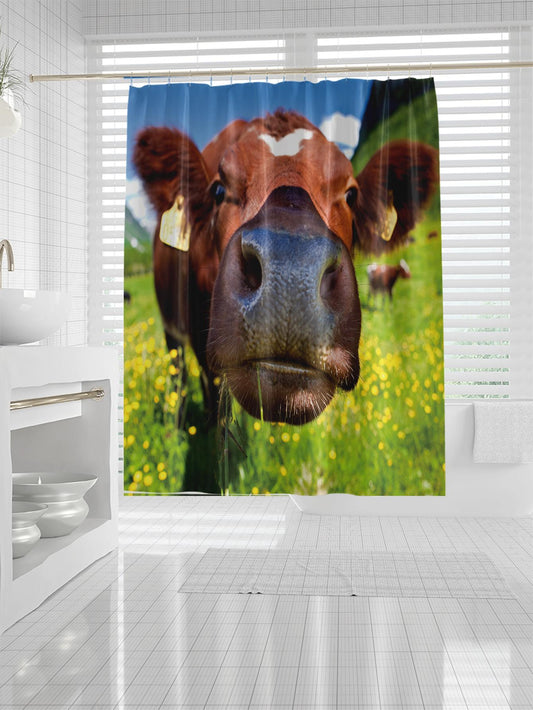 Sleek and Stylish Cattle Pattern Shower Curtain: Waterproof Polyester Design for Modern Bathrooms