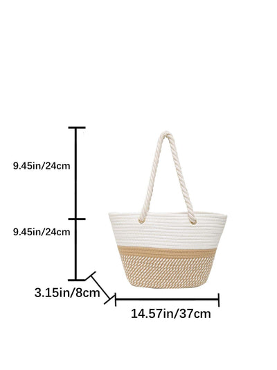 Chic and Classic: Two-Tone Straw Bag with Double Handles for Your Vacation
