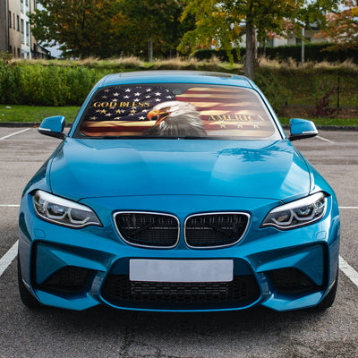 Patriotic Protection: God Bless American Flag Eagle Car Windshield Sunshade - Keep Your Vehicle Cool and UV-Protected!