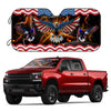 Show your patriotism with this Patriotic American Eagle Car Windshield Sunshade. This unique design allows you to embrace the spirit of freedom and keep your car cool during sunny days. It fits most windshields, providing UPF 50+ sun protection and keeping your vehicle up to 25% cooler.