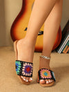 Summer Vibes: Women's Random Floral Pattern Flat Sandals with Braided Detail - Perfect for Vacation