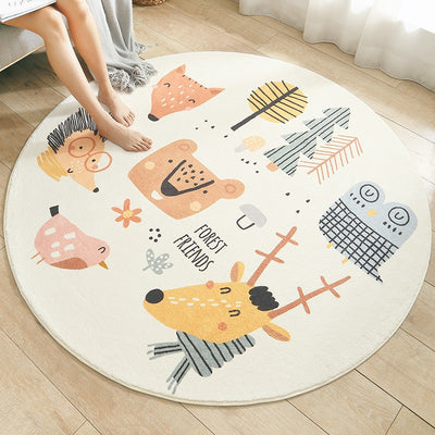 Nordic Style Round Shaggy Carpet: Delightful Cartoon Design for Girls' Bedroom and Living Room Décor