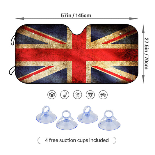 England Flag Car Windshield Sun Shade: UV Rays Blocker with Free Suction Cups - Foldable Sun Visor for Your Vehicle