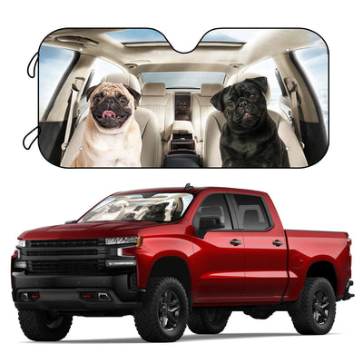 Pug-Heat Car Windshield Sun Shade: Keep Your Vehicle Cool and Protected from Sun's Rays with 4 Free Suction Cups - Perfect Fit for Most SUVs and Trucks