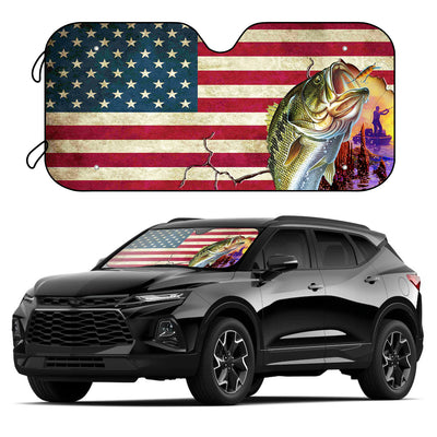 American Pride Foldable Car Sunshade is designed with a fish print pattern and UV heat protection to help keep your vehicles' interior cool and protected. Equipped with suction cups for a secure fit, this sunshade is the perfect solution for keeping your car cooler on hot days.