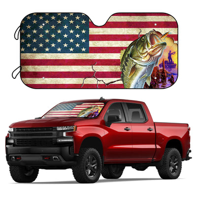 American Pride: Fish Print Foldable Car Front Window Sunshade with UV Heat Protection and Suction Cups