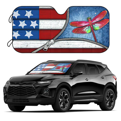 Protect your car from the sun's heat and glare with the Flag Dragonfly Car Sunshade. This sunshade is made of breathable, lightweight fabric that blocks up to 98% of UV rays and helps keep your car interior cooler. The sunshade also comes with four free suction cups for easy installation.