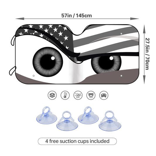 Black Flag Eyes 3D Printing Car Windshield Sun Shade: Foldable UV Ray Sun Visor Protector with 4 Free Suction Cups to Keep Your Vehicle Cool