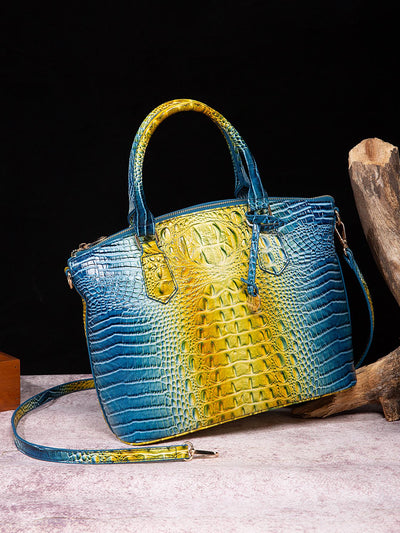 Vintage Chic: Ombre Crocodile Pattern Handbag - Women's Shoulder Bag