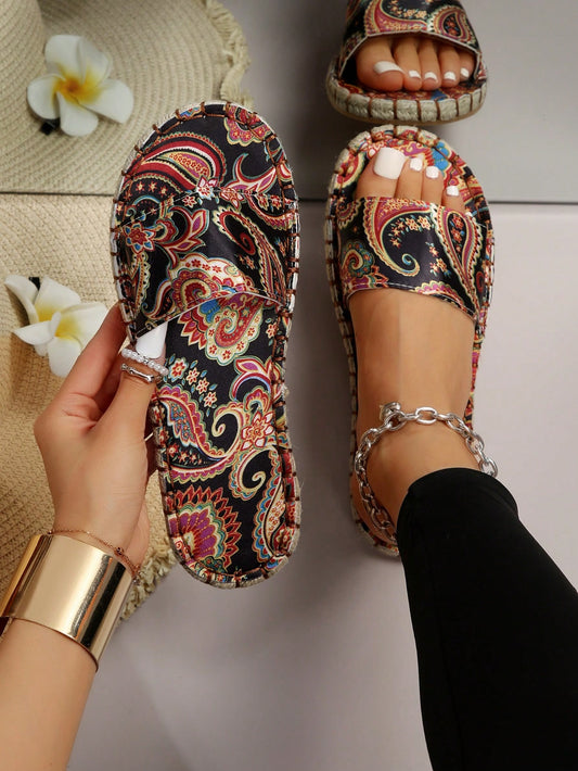 Experience ultimate comfort and style with Paisley Paradise: Women's Vacation Summer Slide Sandals. Perfect for your summer adventures, these sandals offer a chic paisley design and a relaxed fit to keep your feet happy all day long. Step into paradise with every step you take.