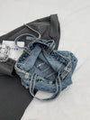 Chic Denim Large Shoulder Tote Bag with Letter Embroidery and Dual Pockets