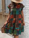 Boho Chic Patchwork Print Batwing Sleeve Dress