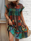 Boho Chic Patchwork Print Batwing Sleeve Dress