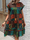 Boho Chic Patchwork Print Batwing Sleeve Dress