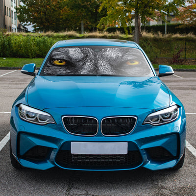 Keep Your Vehicle Cool and Stylish with the Wolf Yellow Eye Print Car Windshield Sun Shade