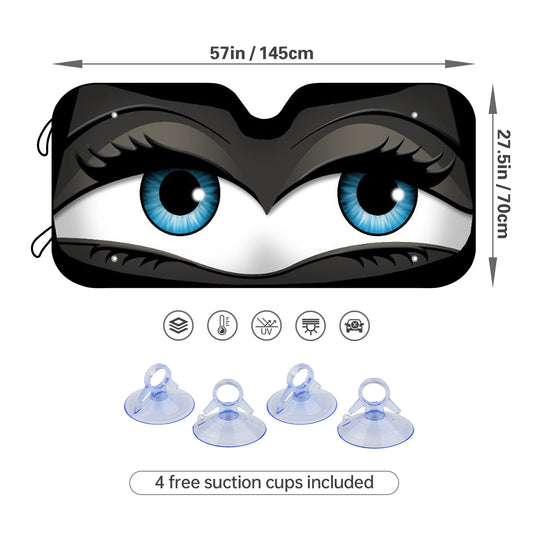 Cartoon Eyes Car Windshield Sun Shade: Keep Your Vehicle Cool and Stylish With This Playful Black Shade for Front Windshield!