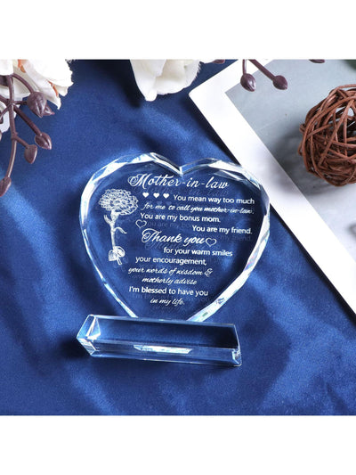 Engraved Heart-Shaped Glass Keepsake: Unique Mother-in-Law Gift from Daughter-in-Law