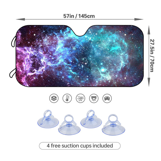 Galactic Galaxy Space Car Sun Shade: Block UV Rays with Starry Sky Theme, Includes 4 Free Suction Cups - Front Window Sunshade, Sun Visor Protector