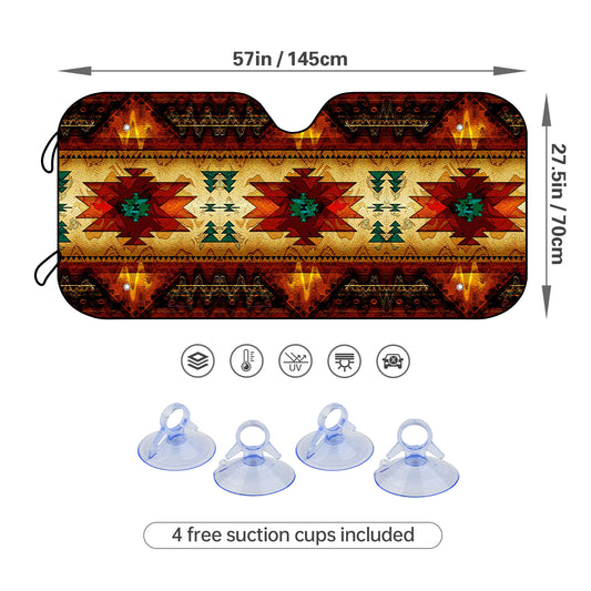 Protect Your Car in Style: Thicken Southwestern Native American Pattern Windshield Sun Shade with 4 Free Suction Cups