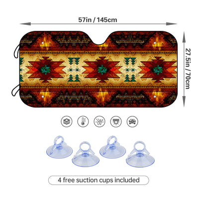 Protect Your Car in Style: Thicken Southwestern Native American Pattern Windshield Sun Shade with 4 Free Suction Cups