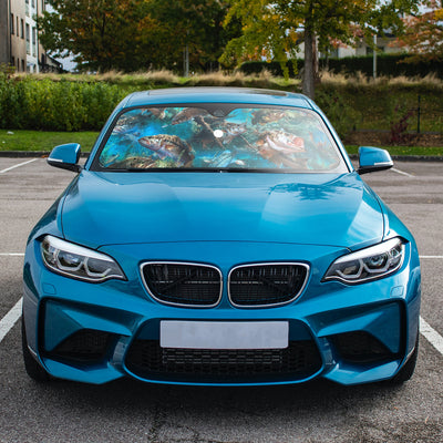 Fish Print Foldable Car Sunshade: Keep Your Vehicle Cool and Protected from UV Heat with this Auto Windshield Sun Shade – Includes 4 Free Suction Cups!