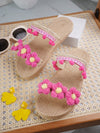 Vacation, Beach, and Beyond: Women's Flower Pompom Decor Flat Sandals