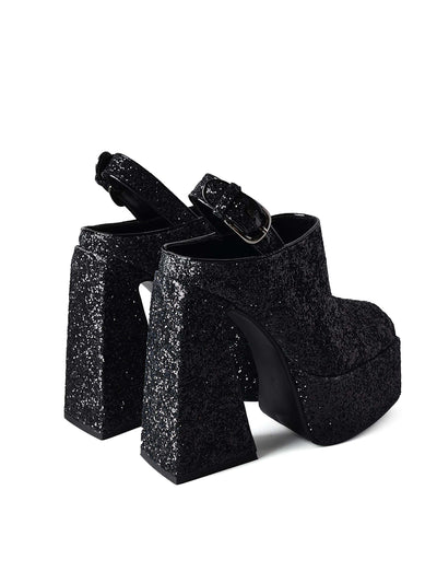 Sparkle and Sway: Woman's Glitter Platform High-Heeled Sandals