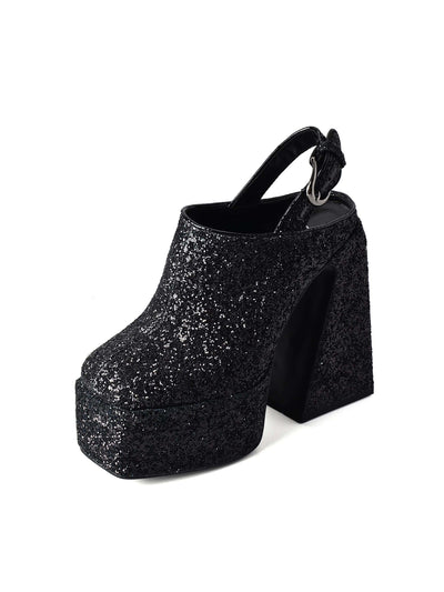 Sparkle and Sway: Woman's Glitter Platform High-Heeled Sandals