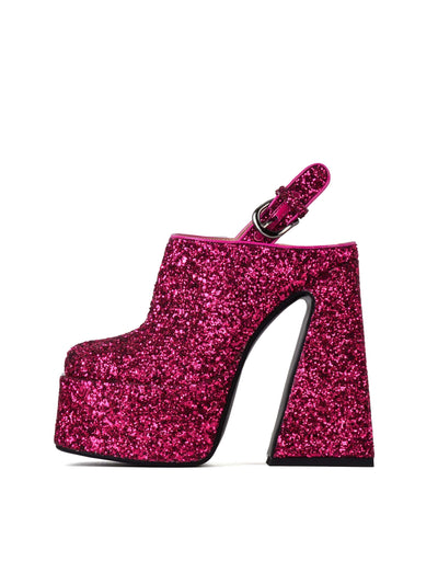 Sparkle and Sway: Woman's Glitter Platform High-Heeled Sandals