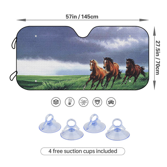 Keep Your Vehicle Cool with Our Foldable Sun Shade featuring Three Running Horses Design - Blocks UV Rays and Fits Most Cars, SUVs, and Trucks