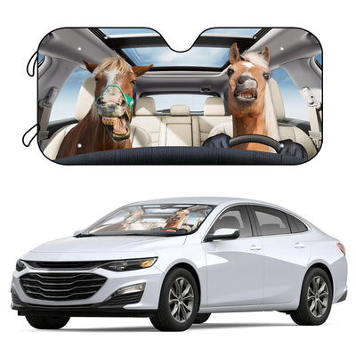 Keep Cool and Drive in Style with our Funny Driving Horse Car Windshield Sun Shade!