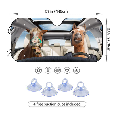 Keep Cool and Drive in Style with our Funny Driving Horse Car Windshield Sun Shade!