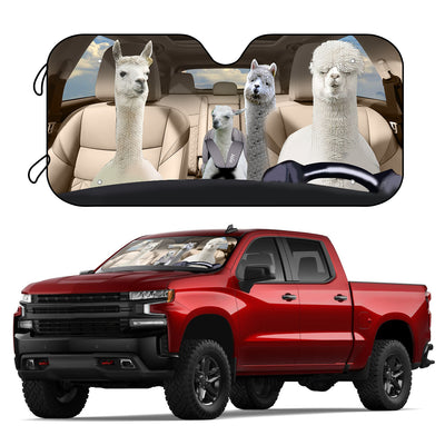 This foldable car windshield sunshade blocks UV radiation up to 99% for ultimate protection and vehicle cooling. Alpaca-inspired design with 4 free suction cups for easy installation. Keep your car interior cool and protected.