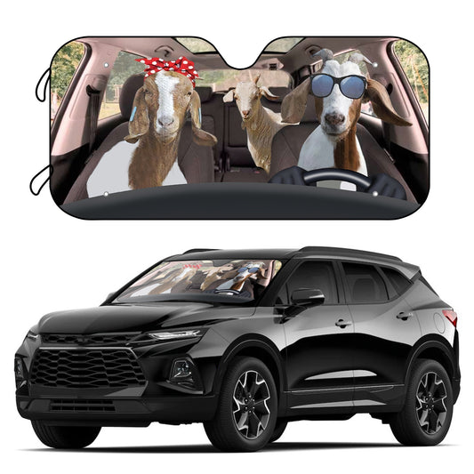 Protect your car from sun damage with the Goat Couple Car Sun Shade. This stylish shade is designed to block up to 98% of the sun's UV rays, so you can drive in comfort knowing that your windshield is protected. Enjoy a cooler car interior and get superior sun protection with the Goat Couple Car Sun Shade.