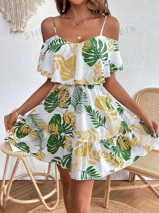 Experience the ultimate tropical paradise with our Island Paradise dress. Featuring a stunning tropical print, cold shoulder design, and ruffle hem, this dress combines fashion and comfort effortlessly. Perfect for any occasion, embrace the island vibes and stand out in style.