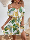 Island Paradise: Tropical Print Cold Shoulder Ruffle Hem Dress