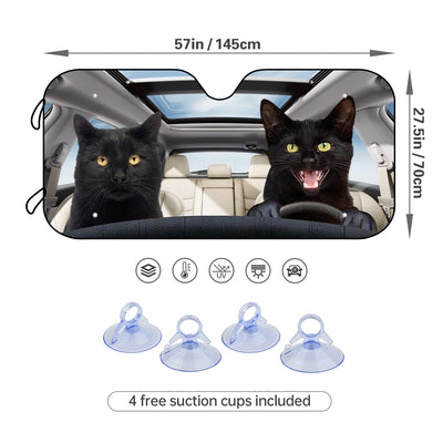 Funny Animal Black Cat Car Windshield Sunshade: Foldable UV Blocking Window Shade with Free Suction Cups