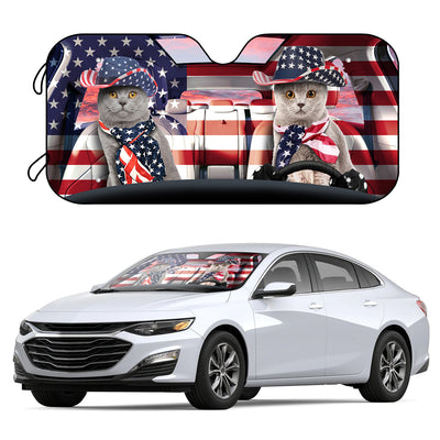 Drive with pride with this American Flag Cat Driver Car Sunshade for maximum UV protection and interior car sun protection. It reflects and blocks 99% of damaging UV rays and provides an additional 2 to 4 degrees of cooling on the inside. Keep your car cool and stylish with this patriotic and practical product.