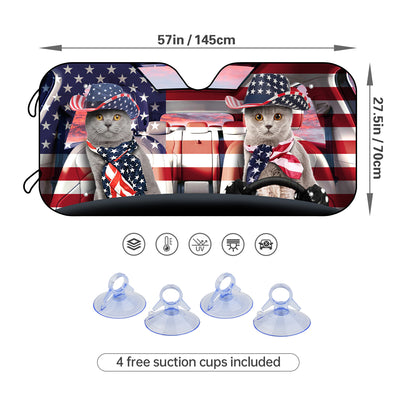 Drive with Pride: American Flag Cat Driver Car Sunshade for Maximum UV Protection and Interior Car Sun Protection