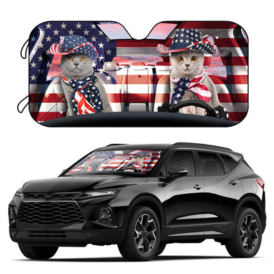 Drive with Pride: American Flag Cat Driver Car Sunshade for Maximum UV Protection and Interior Car Sun Protection