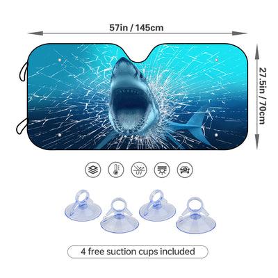 Keep Your Ride Cool: Shark Car Windshield Sunshade with UV Protection Strap and 4 Free Suction Cups - Foldable Front Car Sunshade for Superior Vehicle Accessories