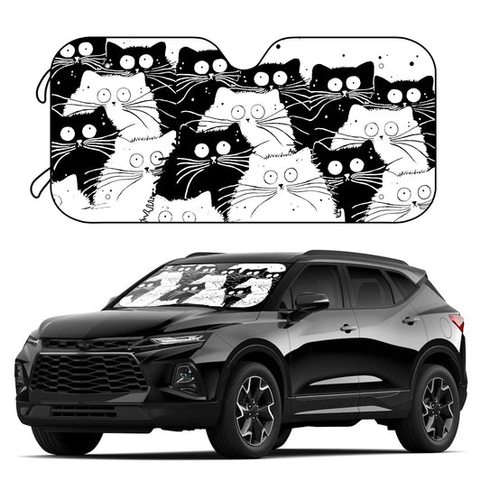 This cartoon black and white cat car sun shade offers effective protection to your vehicle from harmful UV rays. It is designed to block up to 99% of UV rays and keep your car interior cool in hot weather. It also adds a playful touch to your car!