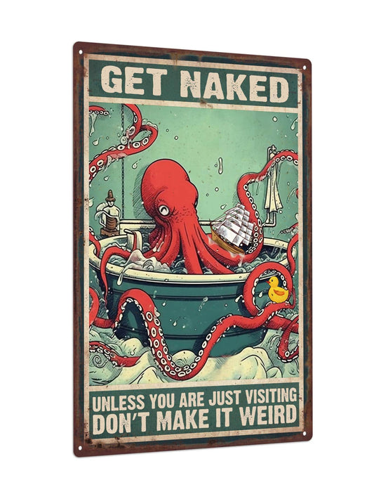 Retro Octopus Metal Tin Sign: Vintage Nautical Wall Decor