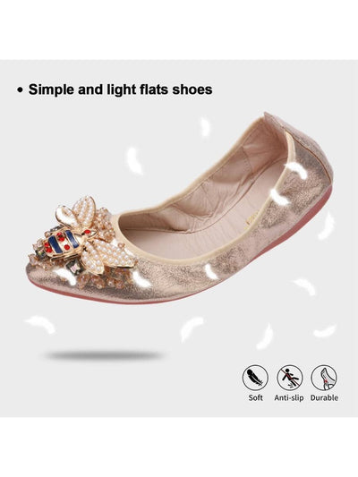 Sparkly Rhinestone Bee Ballet Flats: Stylish and Comfortable Slip-On Shoes